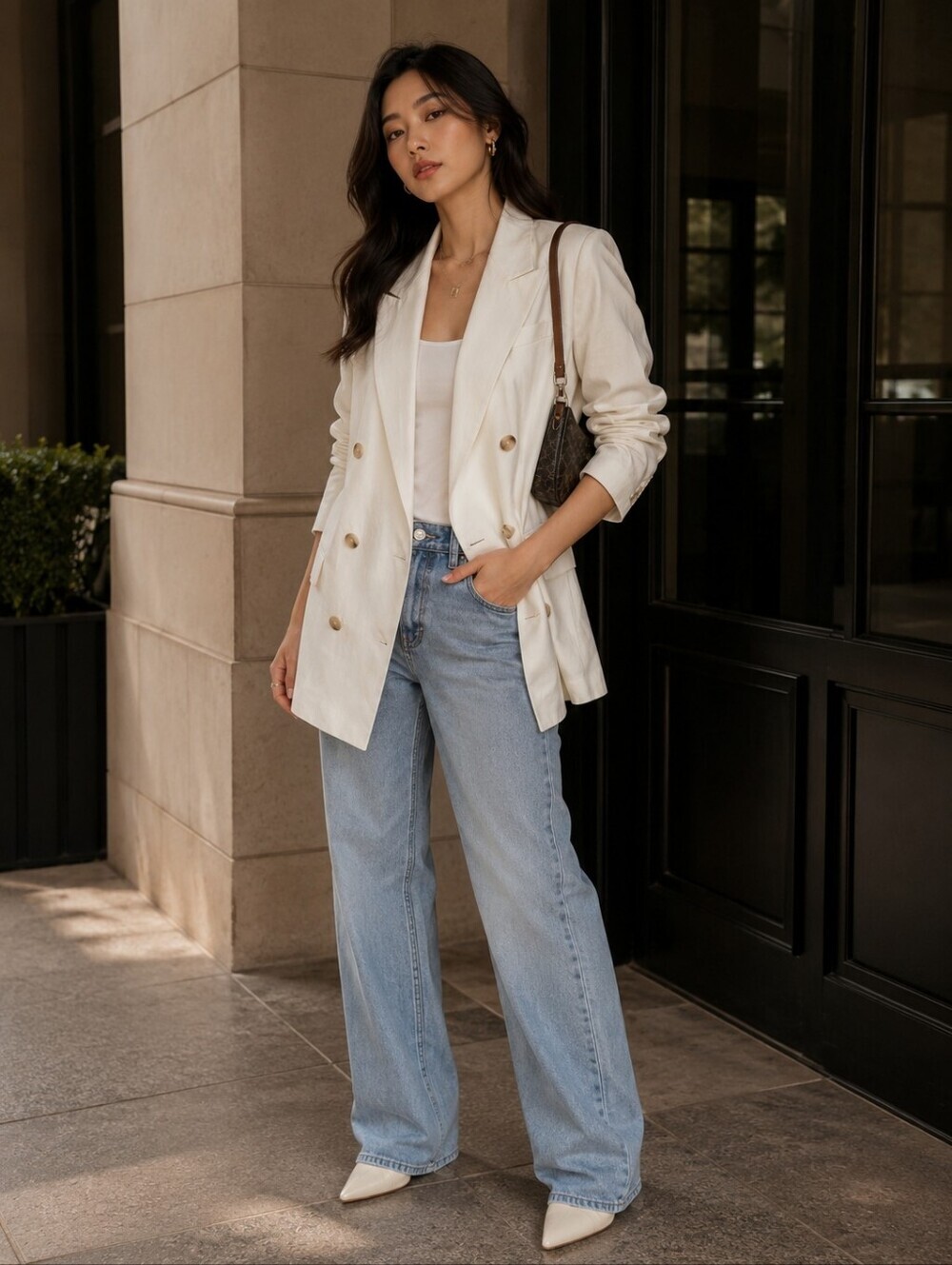 Babaton Aritzia White Double Breasted Blazer Jacket Size 8 Career Minimalist
